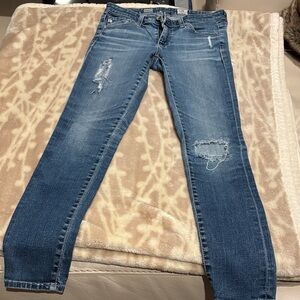 AG Adriano Goldschmied Distressed Blue Skinny Jeans